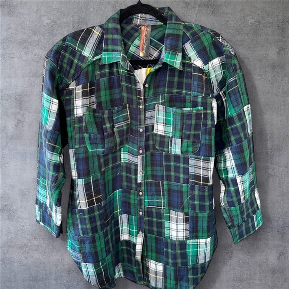 ARATTA SILENT JOURNEY CUSTOM DESIGNED PATCHWORK FLANNEL & PRINT SHIRT - Picture 3 of 7
